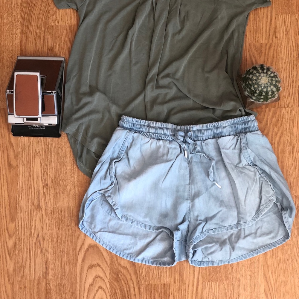 Light wash denim dolphin cut booty shorts